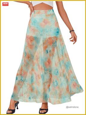 Sheer Mesh Maxi Skirt High Waisted A-Line See Through Long Skirt Clubwear Cover